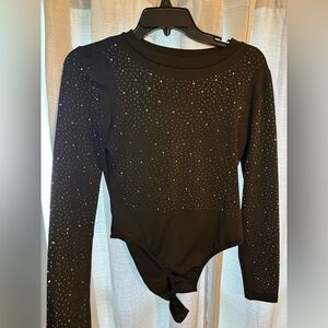 Black Long-Sleeve Rhinestone Kids One-Piece Bodysuit